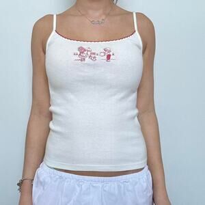 Brandy Melville White Tank w/ Red Embroidery